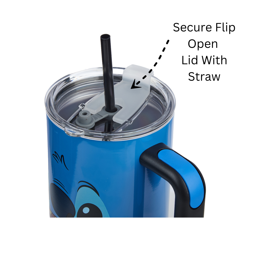 Disney Stitch Vacuum Insulated 40 Oz. Stainless Steel Tumbler with Straw & Leak-Proof Lid Easy Carry Handle for Travel or Home
