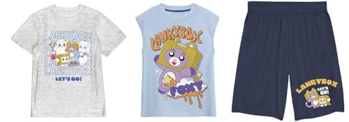 Lanky Box Foxy Let's Go Boy's 3-Pack Tank, Crew Neck Short Sleeve Tee and Shorts Set