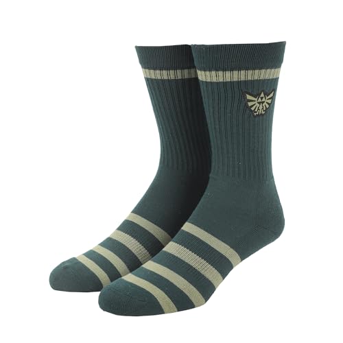 The Legend Of Zelda Embroidered Hylian Crest Men's Green Casual Crew Socks