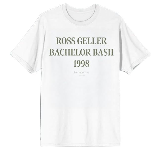 Friends TV Ross Geller Bachelor Bash 1998 Adult White Crew Neck Short Sleeve T-shirt