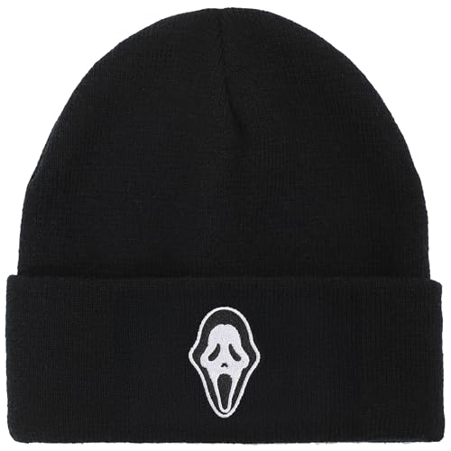 Ghostface Embroidered Face Logo On Black Cuff Beanie