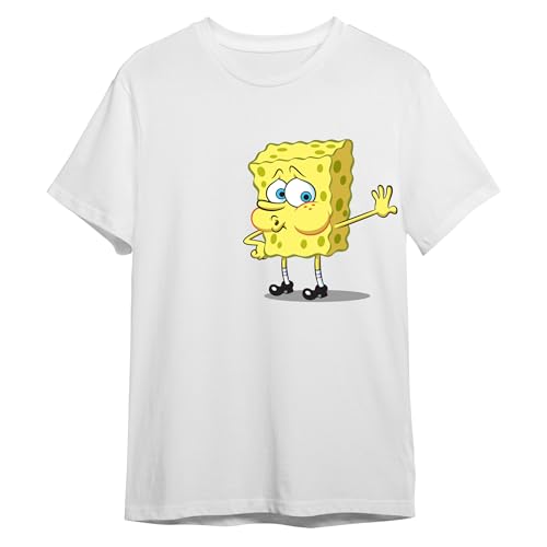 Spongebob Squarepants Tired Spongebob Men's White Crew Neck Short Sleeve Tee