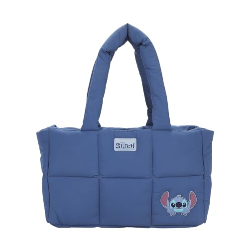 Lilo & Stitch Stitch Quilted Puffer Tote Bag with Rubber and PU Badge
