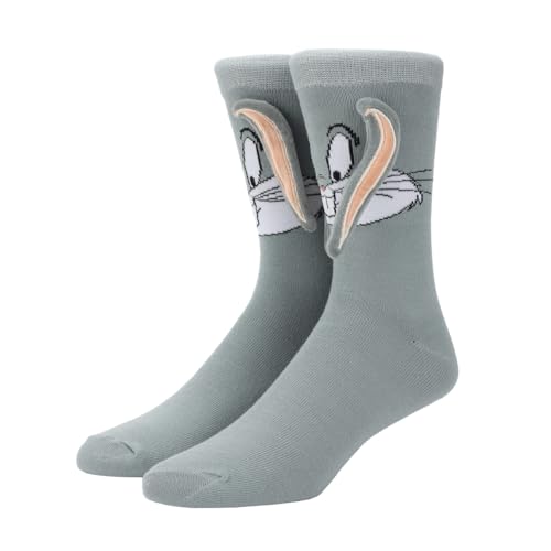 Looney Tunes Bugs Bunny With 3D Ear Attachments Gray Casual Crew Socks