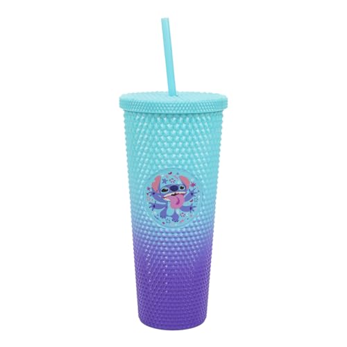 Disney Stitch Hearts & Flowers Blue Ombre 24 Oz Spiked Acrylic Tumbler