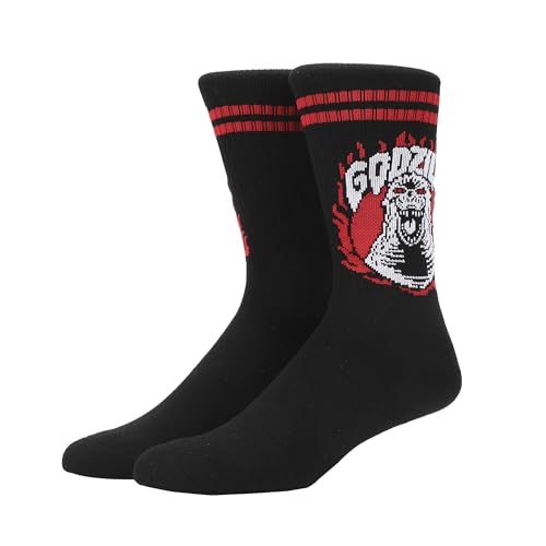 Godzilla Flaming Monster Men's Black Casual Crew Socks