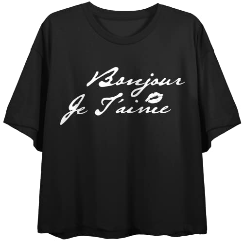 Bonjour Je T'aime Women's Black Graphic Crop Tee