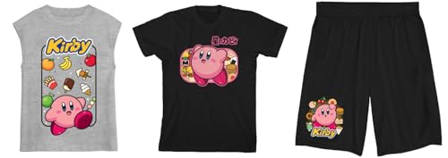Kirby Character and Print Boy's 3-Pack Tank, Crew Neck Short Sleeve Tee and Shorts Set