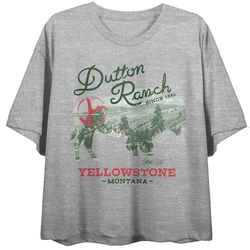 Yellowstone Dutton Ranch Crew Neck Short Sleeve Athletic Heather Women's Crop Top