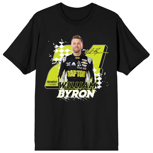 Hendrick - William Byron William Byron standing pose signature Hendrick motorsports logo 24 on black Adult Crew Neck Short Sleeve T-shirt