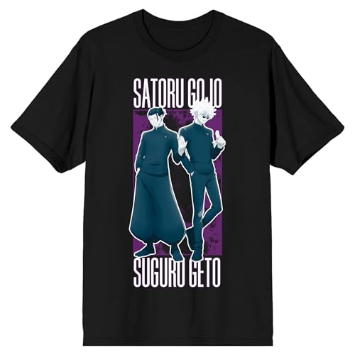 Jujutsu Kaisen Gojo & Geto Adult Black Crew Neck Short Sleeve T-shirt