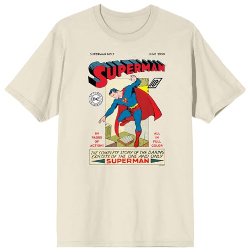 Superman 90th Anniversary DC Retro Comic Cover Art Crew Neck Short Sleeve Men's Natural T-shirt