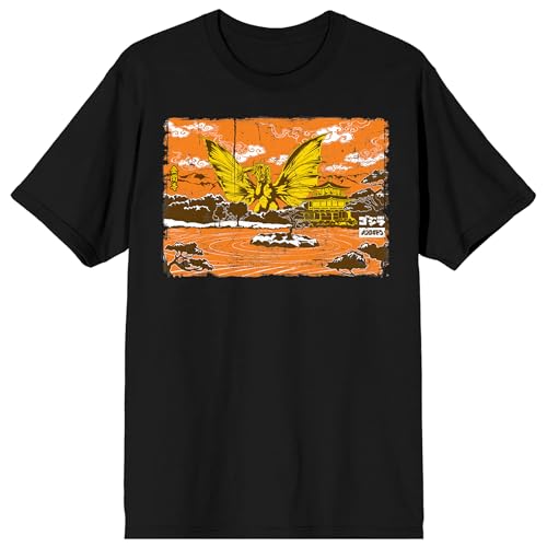 Godzilla Classic King Ghidorah and Pagoda Japanese Style Art Adult Black Short Sleeve Tee