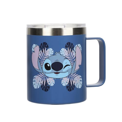 Stitch Face and Leaves 14oz Vacuum Sealed Stainless Steel Coffee Mug
