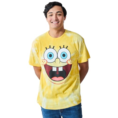 Spongebob Squarepants Big Face Spongebob Men's Yellow Spiral Wash Crew Neck Short Sleeve T-shirt