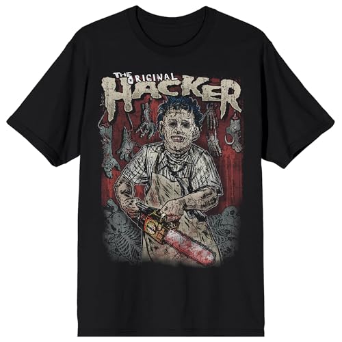 Texas Chainsaw Massacre Original Hacker Illustrated Leatherface on Black Adult Crew Neck Short Sleeve T-shirt