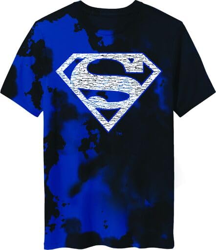 Superman Shield Logo on Men's Blue and Black Cloud Wash Short Sleeve Tee