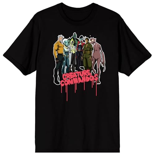 Creature Commandos Character Line Up Adult Black Crew Neck Short Sleeve T-shirt