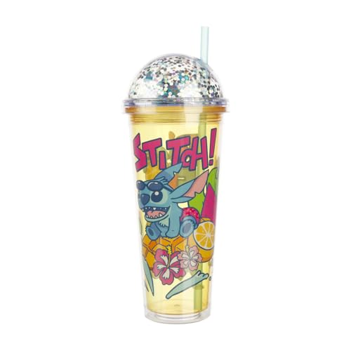 Disney Stitch Relax Orange 16 Oz Acrylic Cup With Clear Dome Lid & 3D Stitch Character