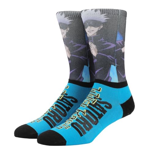 Jujutsu Kaisen Satoru Goki Men's Black & Blue Athletic Crew Socks