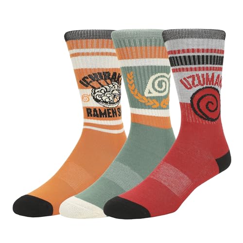 Naurto Uzumaki Leaf and Ichiraku Striped Mens Athletic Crew Socks