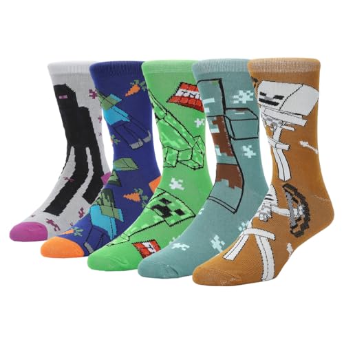 Minecraft Creeper Icons and Mobs Men's 5-Pack Casual Crew Socks