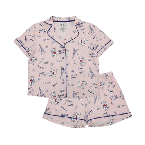 Disney The Aristocats Marie Women's Notch Collar Button-Down Shirt and Shorts Sleepwear Set