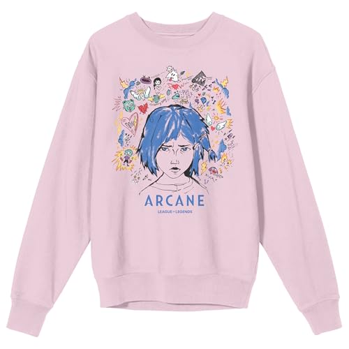 Arcane League Of Legends Powder Doodle Art Adult Cradle Pink Crew Neck Long Sleeve Sweatshirt