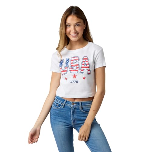 Stars & Stripes USA Women's White Crew Neck Short Sleeve Tee