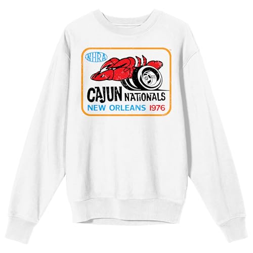 National Hot Rod Association Cajun Nationals Adult White Crew Neck Long Sleeve Sweatshirt