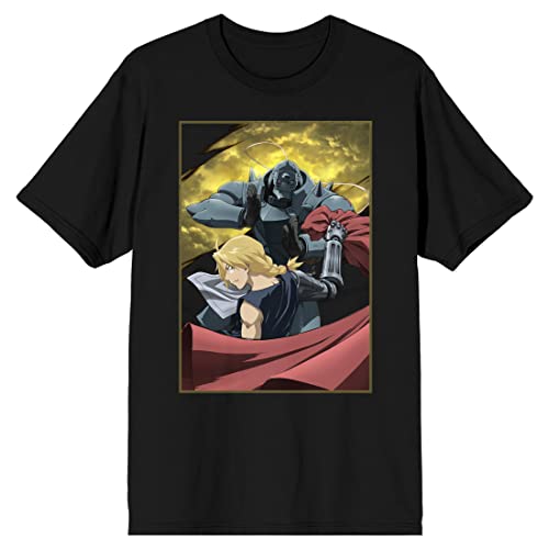 Fullmetal Alchemist Brotherhood Alphonse & Elric Crew Neck Short Sleeve Men's Black T-shirt
