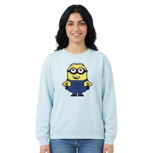 Minions Character Women's Blue Crew Neck Long Sleeve Sweatshirt