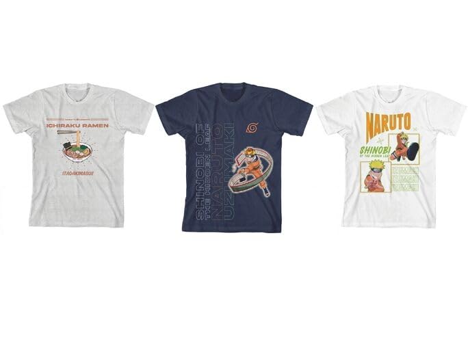 Naruto Ramen & Action Pose Boy's 3-Pack Crew Neck Short Sleeve T-shirt Set