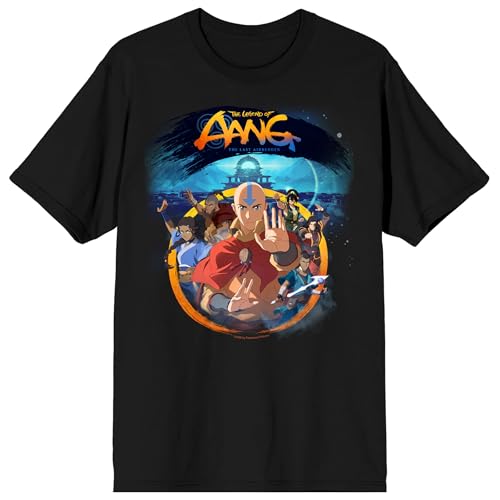 Avatar: The Last Airbender Team Aang & Temple Adult Black Crew Neck Short Sleeve T-shirt