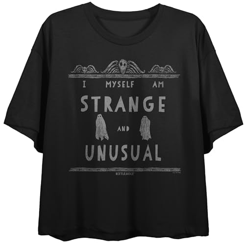 Beetlejuice I Myself Am Strange and Unusual Women's Black Short Sleeve Cropped Tee