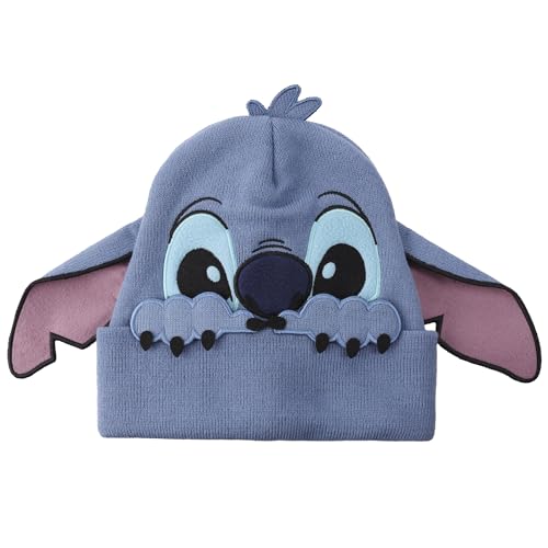 Disney Stitch Peekaboo Hands Blue Cuff Beanie