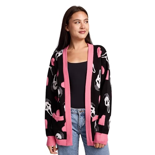 Ghostface Hearts All-Over Print Women's Black Long Sleeve Cardigan