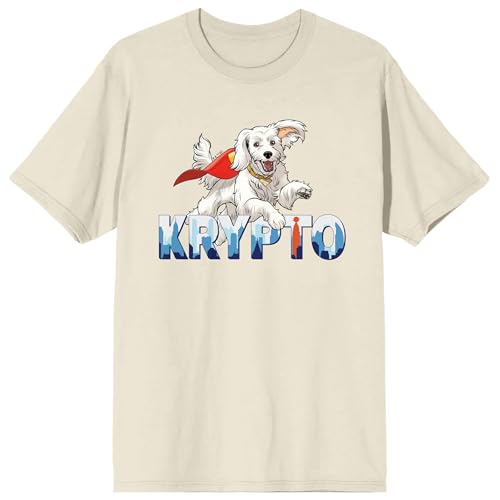 Superman 2025 Leaping Krypto Adult Natural Crew Neck Short Sleeve T-shirt
