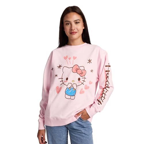 Hello Kitty Hearts & Stars Women's Cradle Pink Crew Neck Long Sleeve Fleece Sweatshirt