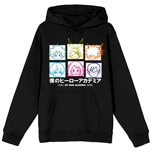 My Hero Academia Icon Characters Long Sleeve Men's Black Hooded Sweatshirt