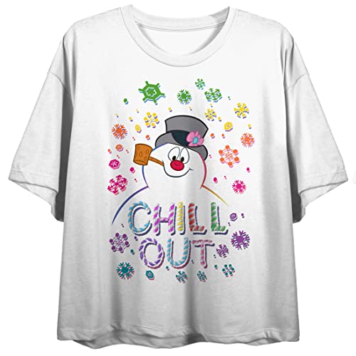 Frosty the Snowman Chill Out Women's White Graphic Crop Tee