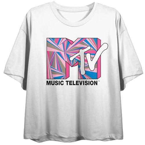MTV Pastel Logo Women's White Crew Neck Short Sleeve Crop Top