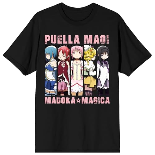 Puella Magi Madoka Magica Main Character Panels Adult Black Crew Neck Short Sleeve T-shirt