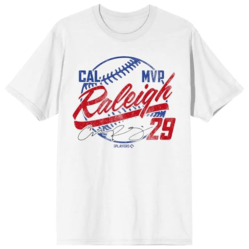 MLBPA Cal Raleigh 29 Baseball Adult White Crew Neck Short Sleeve T-shirt