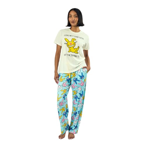 It's Happy Bunny Couldn't Care Less Women's Oversized Short Sleeve Tee & Lounge Pants Set