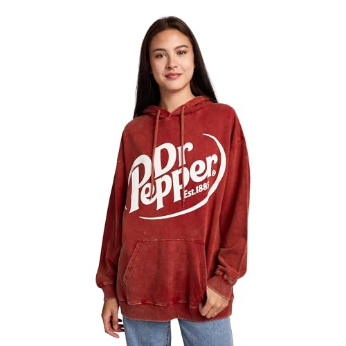 Dr Pepper It's A Pepper Thing Women's Red Mineral Wash Long Sleeve Fleece Hooded Sweatshirt