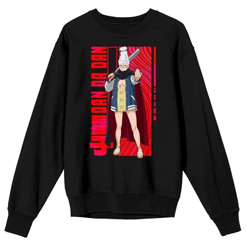 Dandadan - Seiko Ayase, Kanji text, Wavy red Stripes on Black Adult Crew Neck Sweatshirt