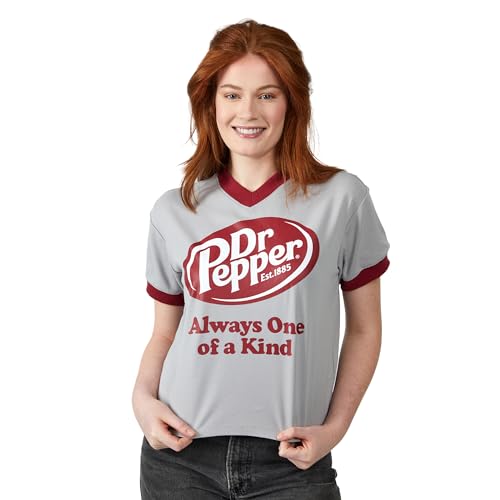 Dr Pepper Always One Of A Kind V-Neck Short Sleeve Gray Heather Women's Crop Top