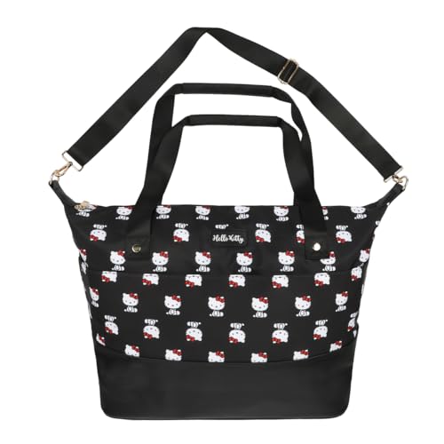 Hello Kitty Black Nylon Tote Multi-Pocket Travel Bag with Adjustable Strap & Trolley Sleeve"