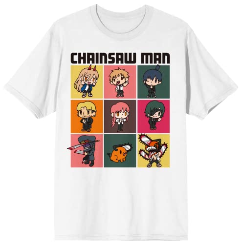 Chainsaw Man Chibi Character Art Crew Neck Short Sleeve Women's White T-shirt
